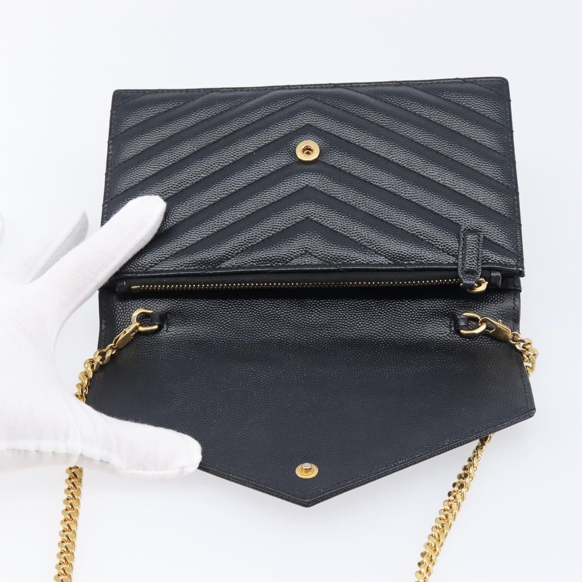 Saint Laurent Chain Shoulder Bag Leather Black Gold 393953 Auth 211431M