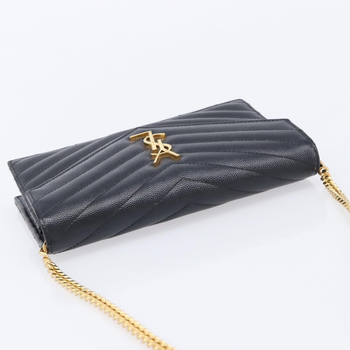 Saint Laurent Chain Shoulder Bag Leather Black Gold 393953 Auth 211431M