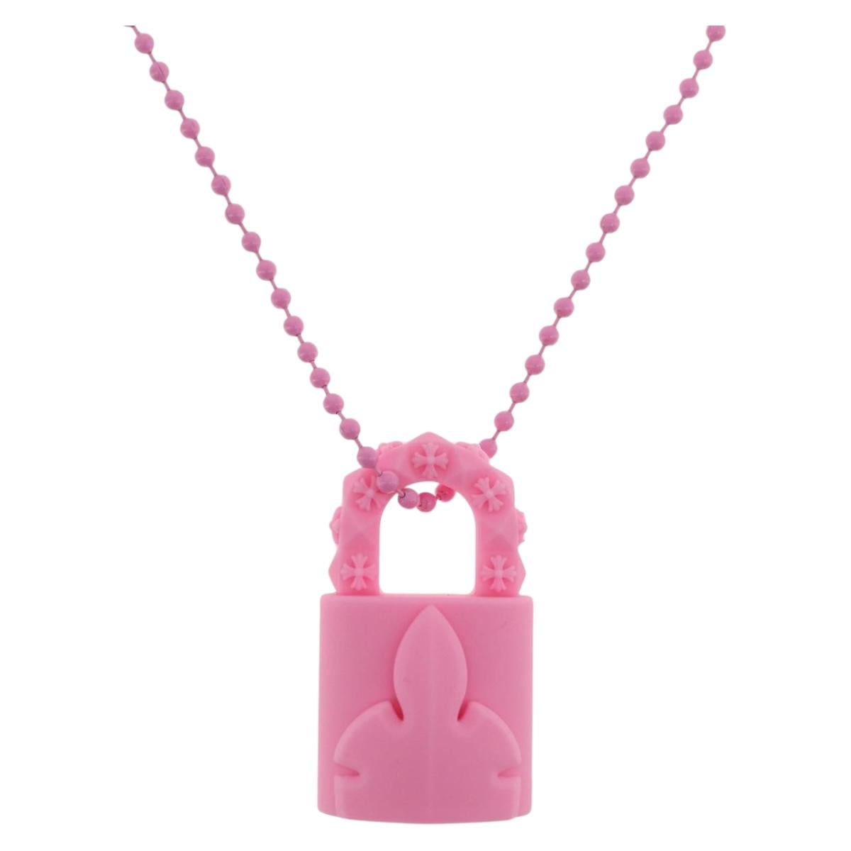Chrome Hearts Flerknee Padlock Necklace rubber Pink Auth 211432M