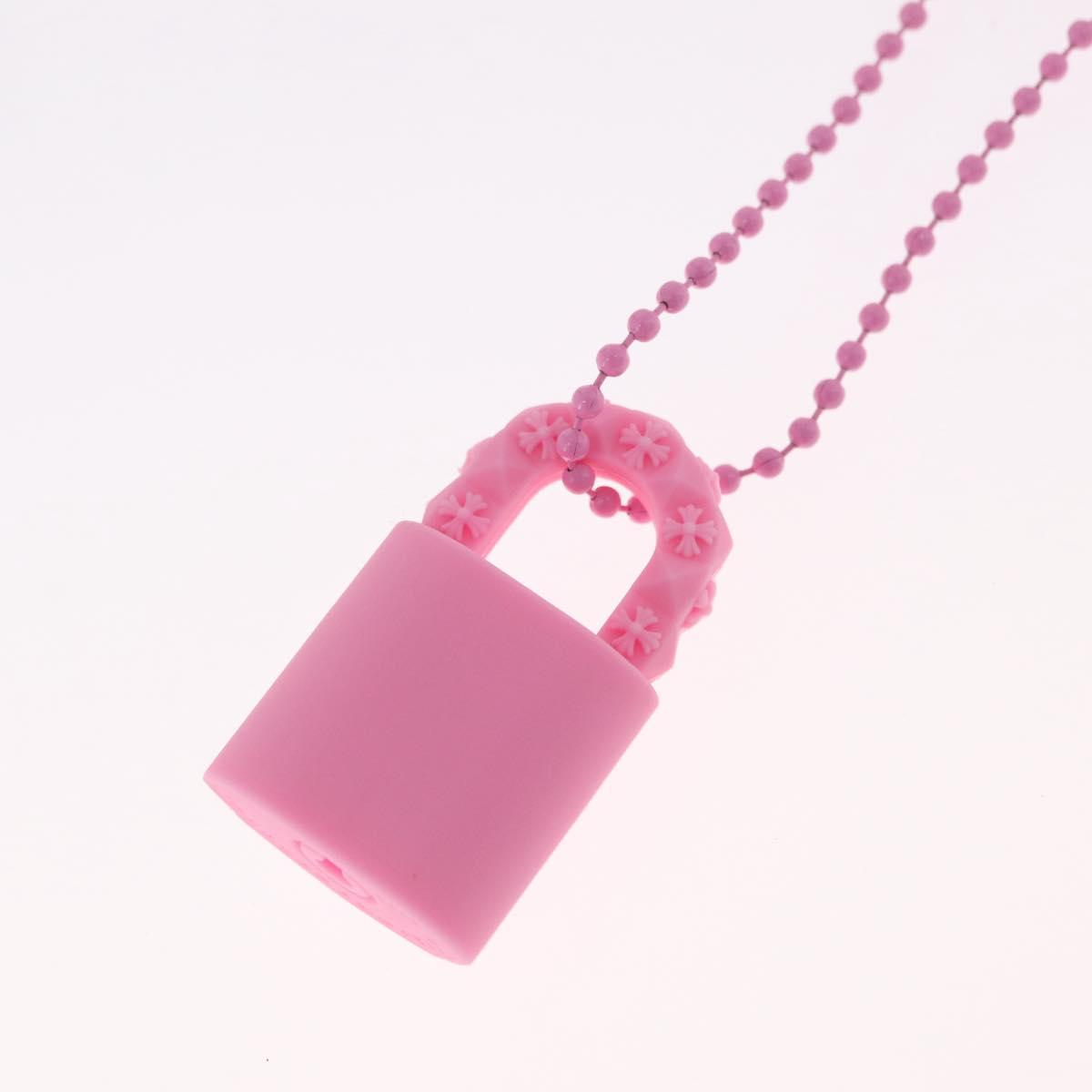 Chrome Hearts Flerknee Padlock Necklace rubber Pink Auth 211432M