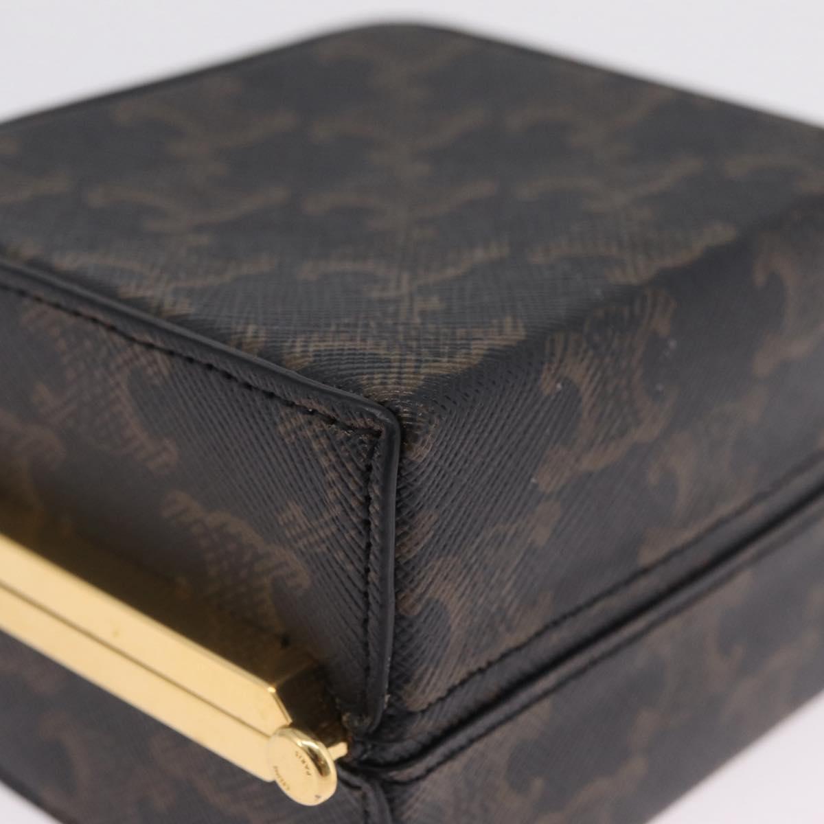 CELINE Macadam Canvas Triomphe Minodiere Hand Bag PVC Black Gold Auth 211460M