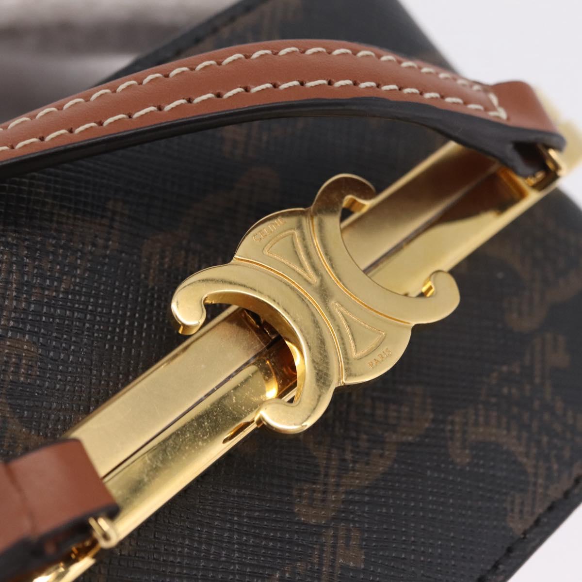 CELINE Macadam Canvas Triomphe Minodiere Hand Bag PVC Black Gold Auth 211460M