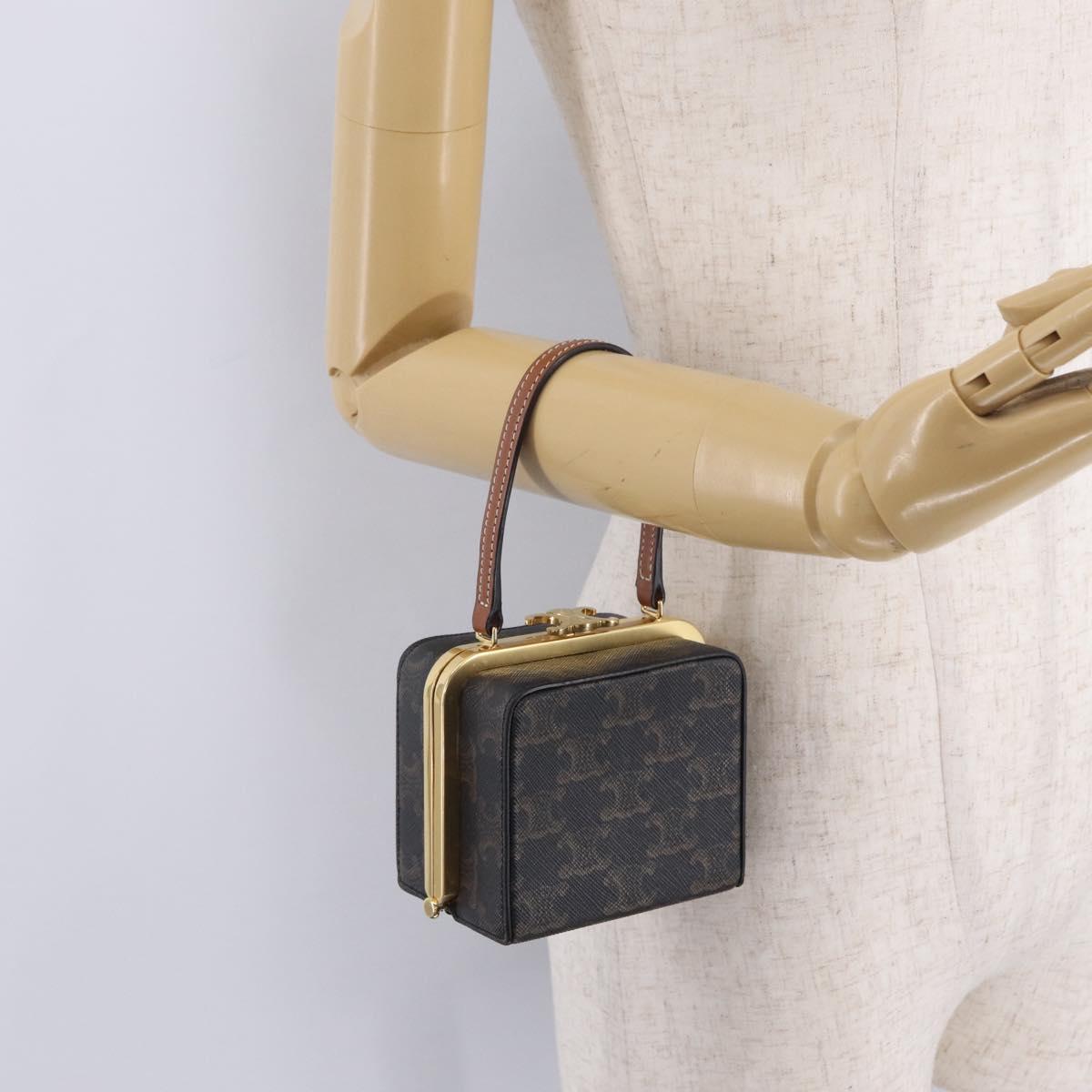 CELINE Macadam Canvas Triomphe Minodiere Hand Bag PVC Black Gold Auth 211460M