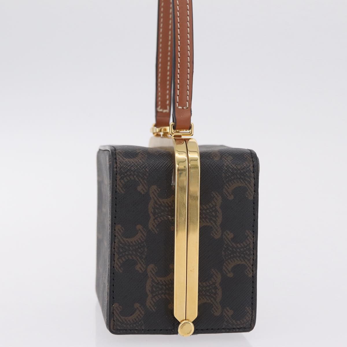 CELINE Macadam Canvas Triomphe Minodiere Hand Bag PVC Black Gold Auth 211460M