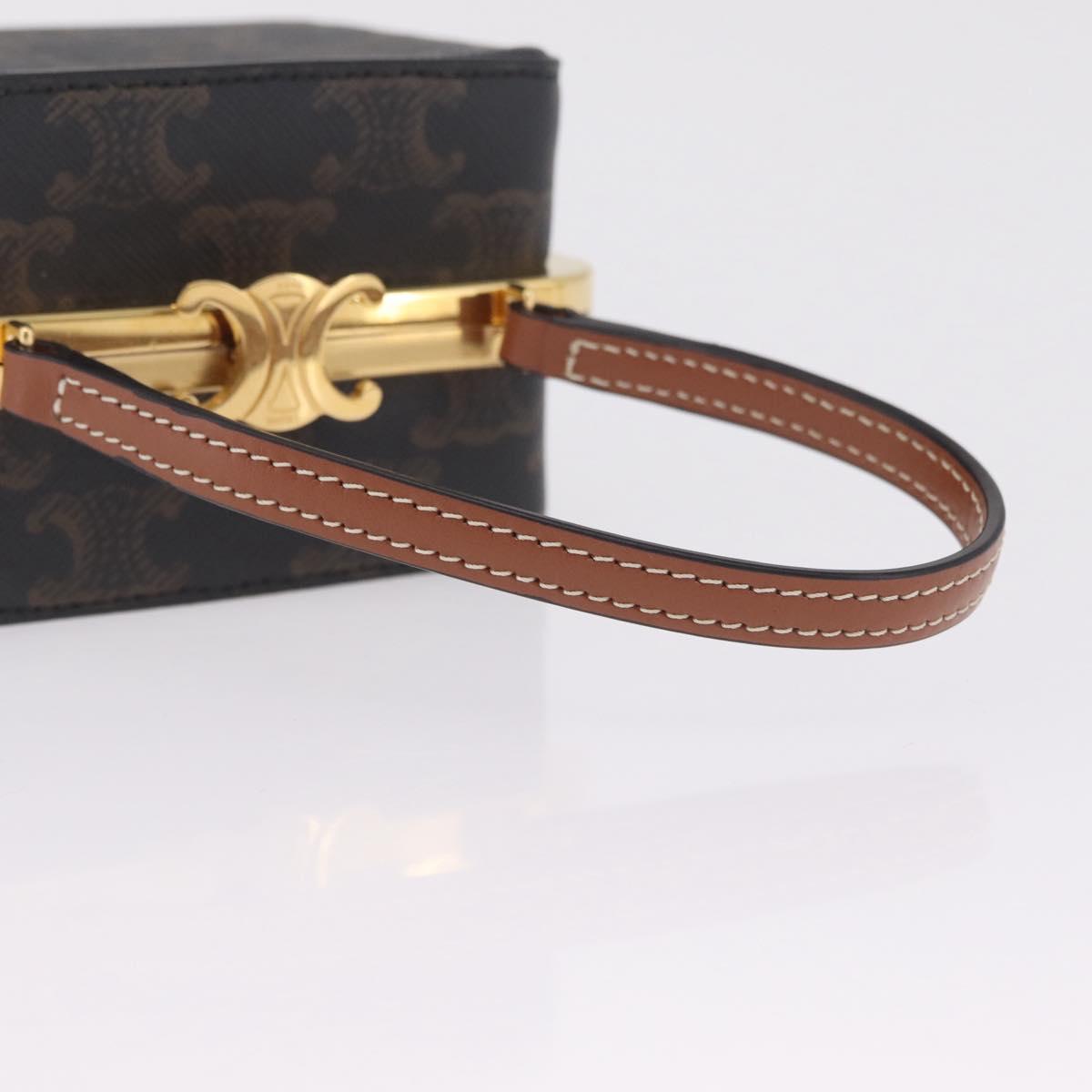 CELINE Macadam Canvas Triomphe Minodiere Hand Bag PVC Black Gold Auth 211460M