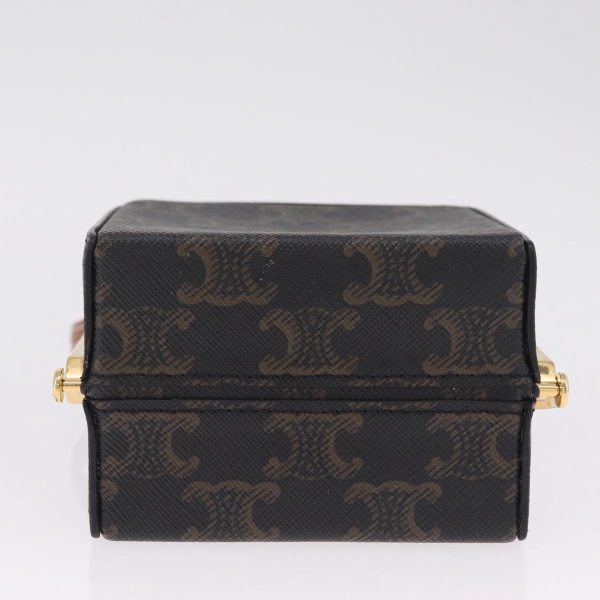CELINE Macadam Canvas Triomphe Minodiere Hand Bag PVC Black Gold Auth 211460M