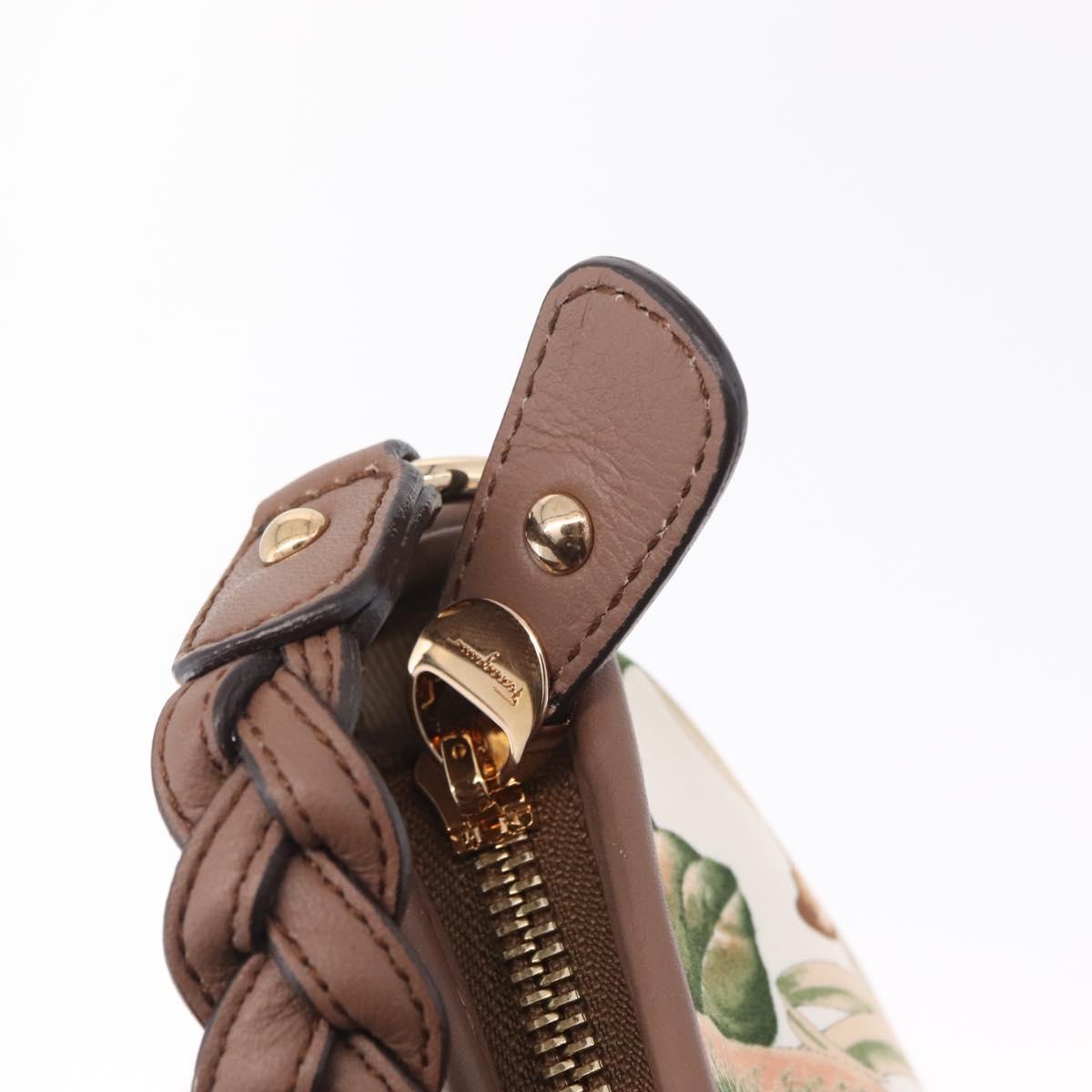 Salvatore Ferragamo Gancini Shoulder Bag Nylon Beige Gold Tone Auth 211464V