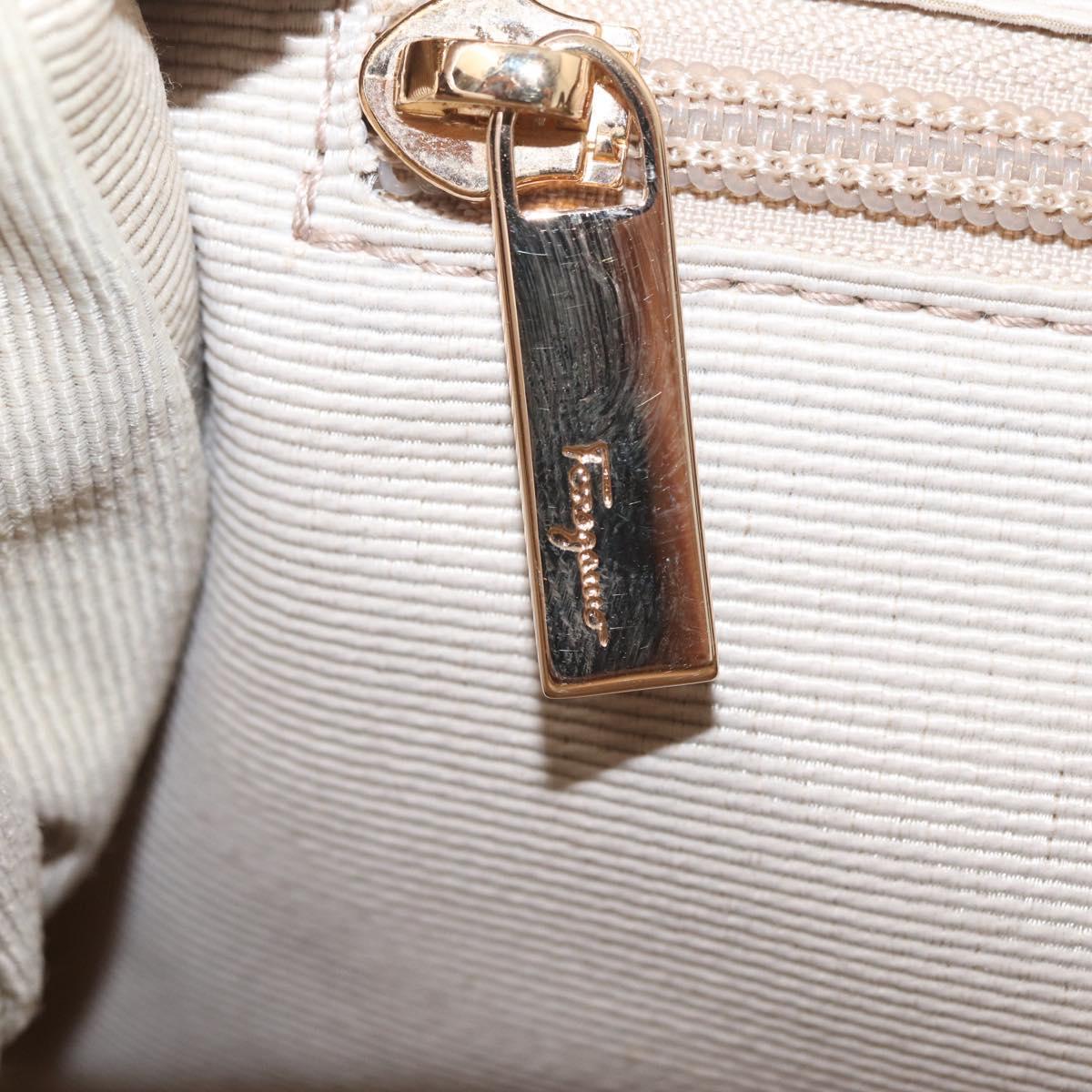 Salvatore Ferragamo Gancini Shoulder Bag Nylon Beige Gold Tone Auth 211464V