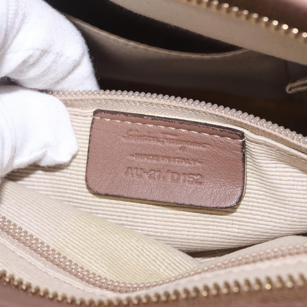 Salvatore Ferragamo Gancini Shoulder Bag Nylon Beige Gold Tone Auth 211464V