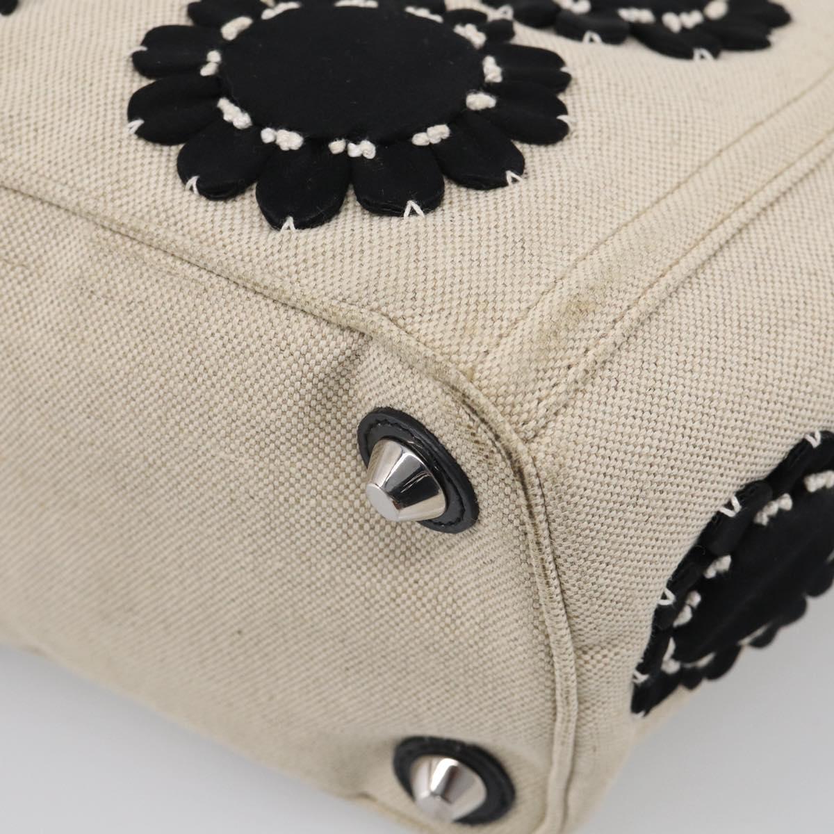 PRADA Hand Bag Canvas Denim 2way Beige Silver Auth 211465A