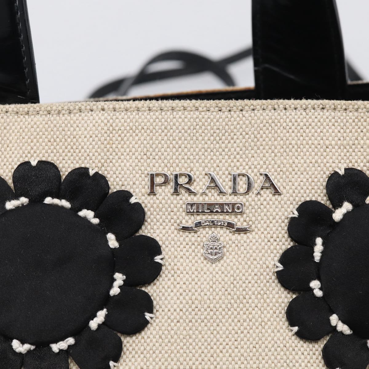 PRADA Hand Bag Canvas Denim 2way Beige Silver Auth 211465A