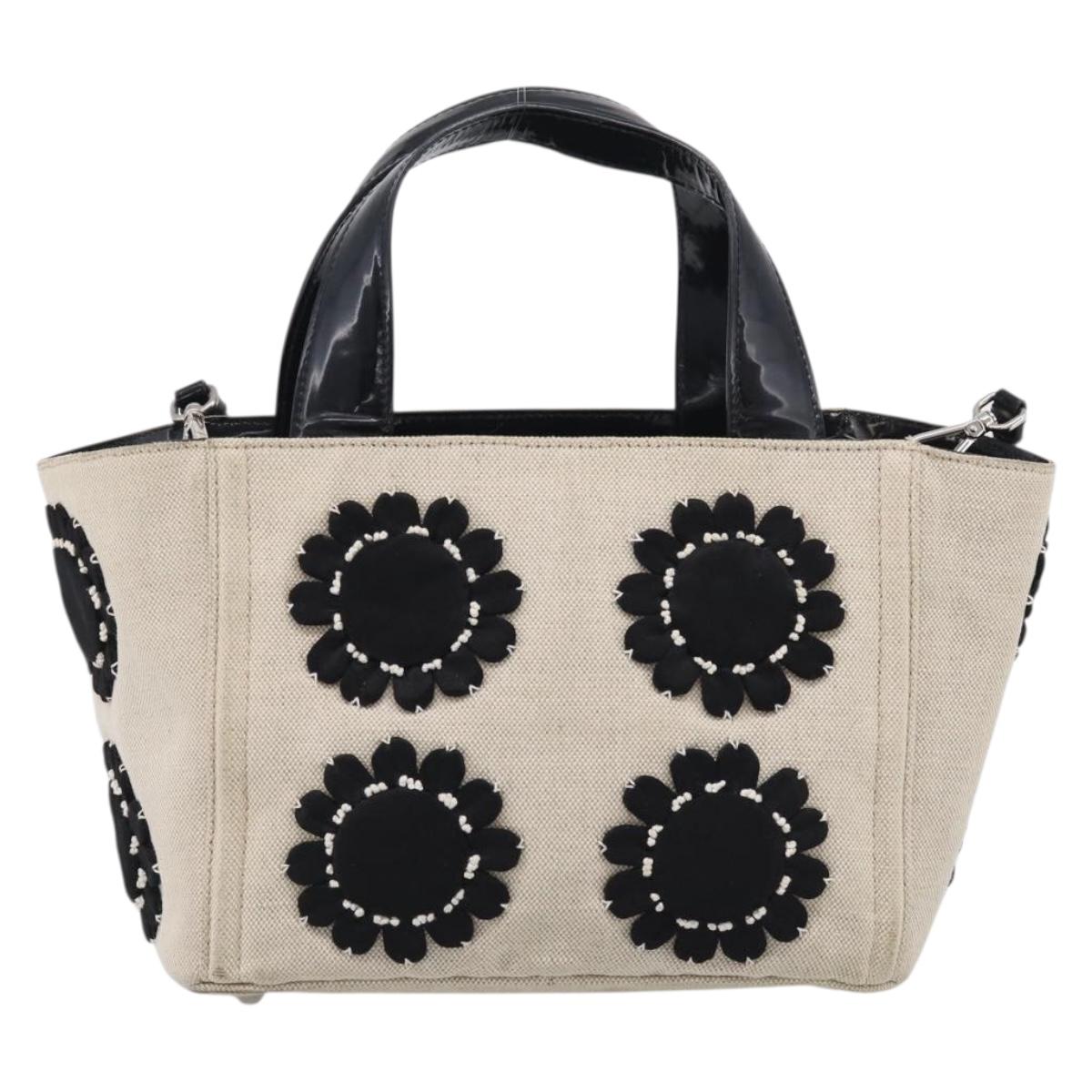 PRADA Hand Bag Canvas Denim 2way Beige Silver Auth 211465A
