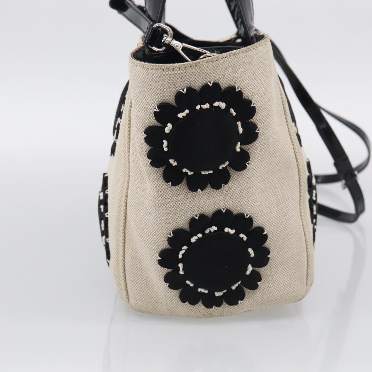 PRADA Hand Bag Canvas Denim 2way Beige Silver Auth 211465A