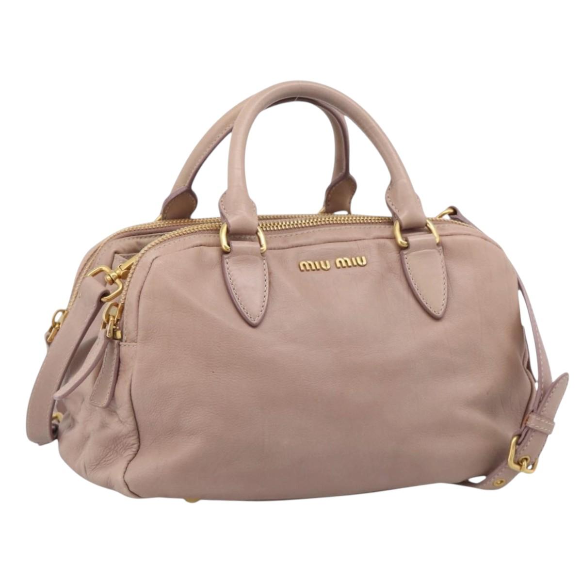 Miu Miu Hand Bag Leather 2way Pink Gold Auth 211467V