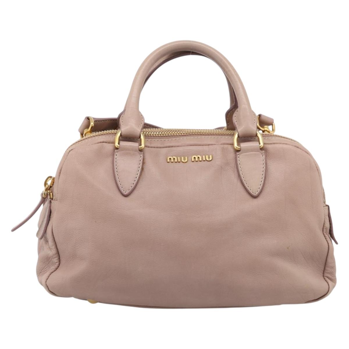 Miu Miu Hand Bag Leather 2way Pink Gold Auth 211467V