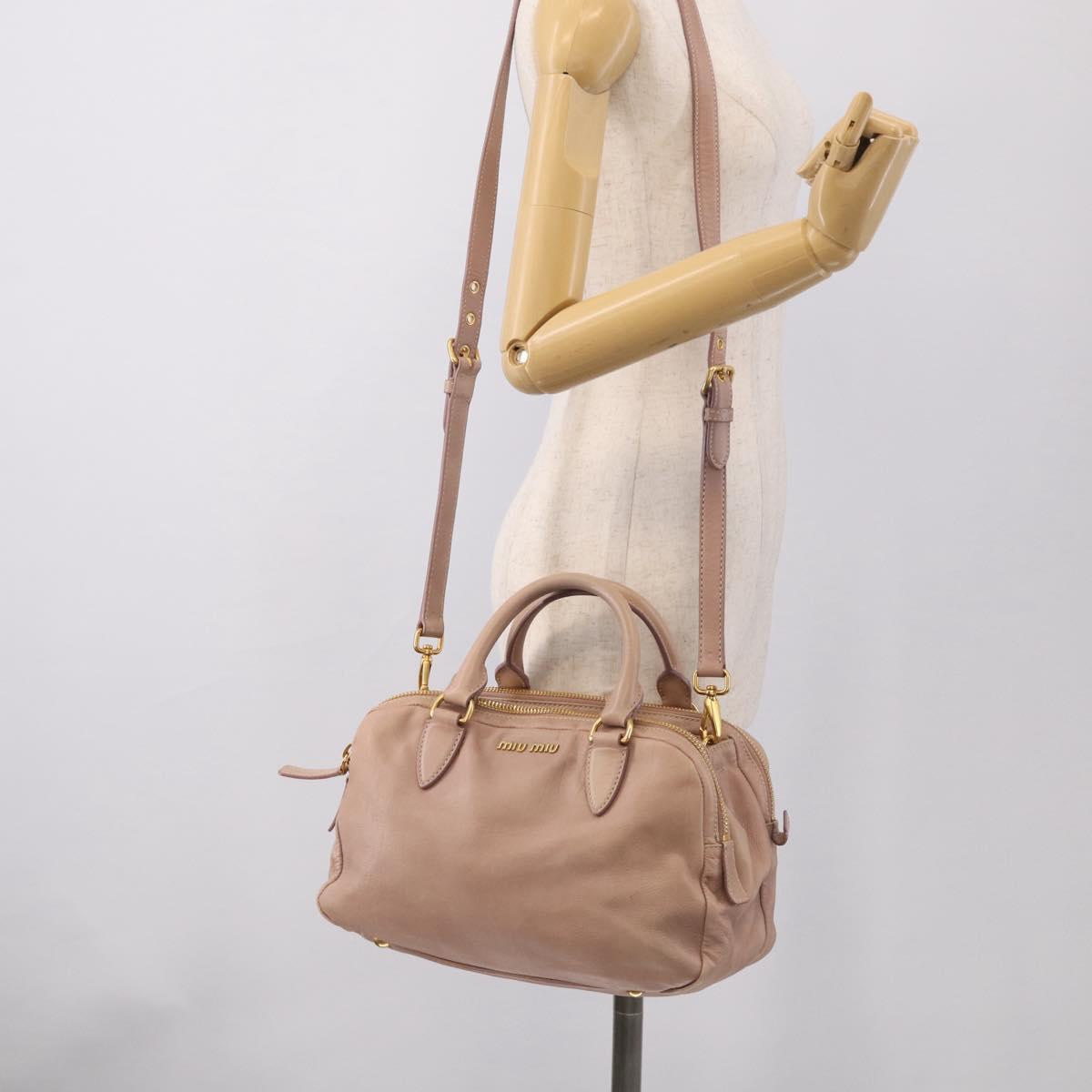 Miu Miu Hand Bag Leather 2way Pink Gold Auth 211467V
