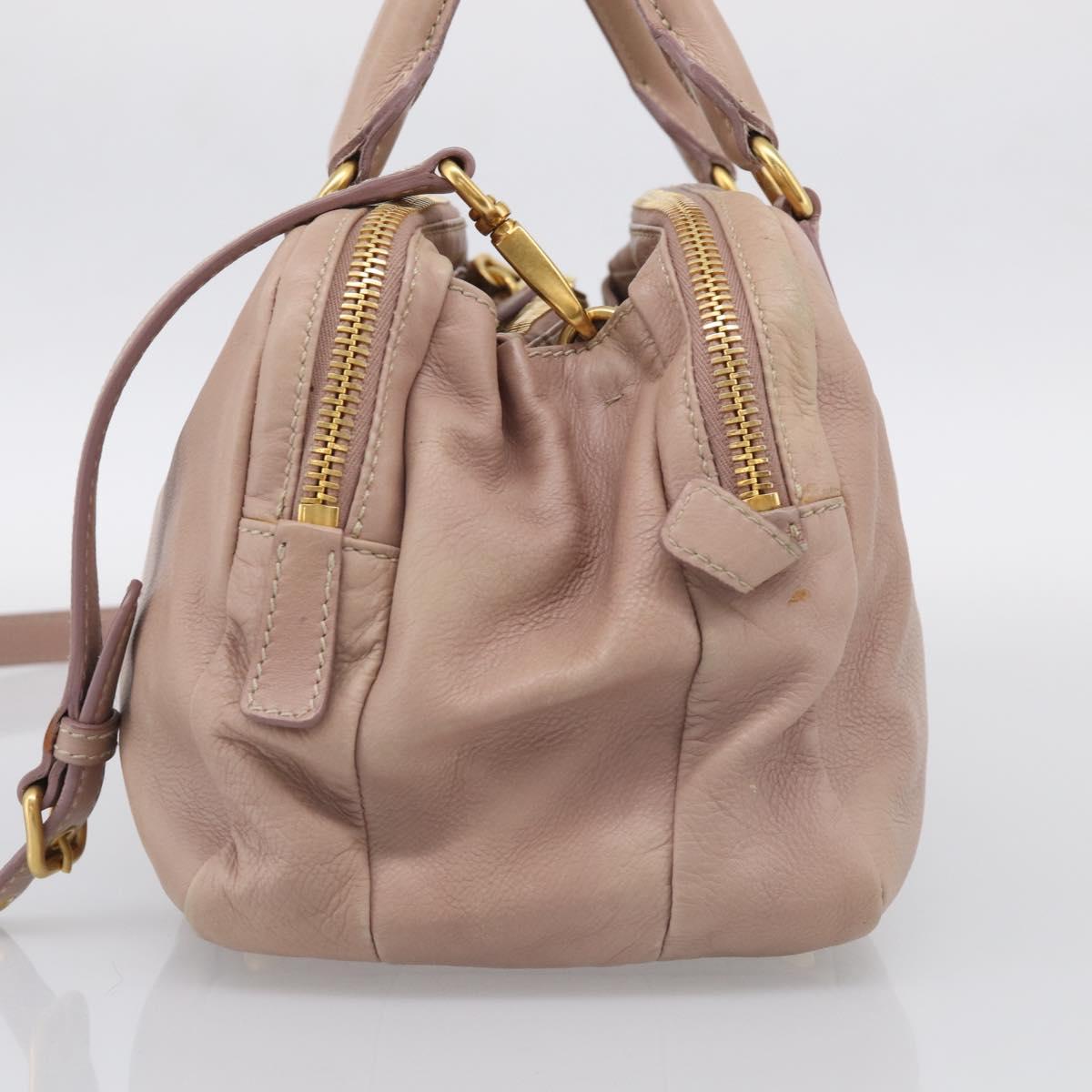 Miu Miu Hand Bag Leather 2way Pink Gold Auth 211467V