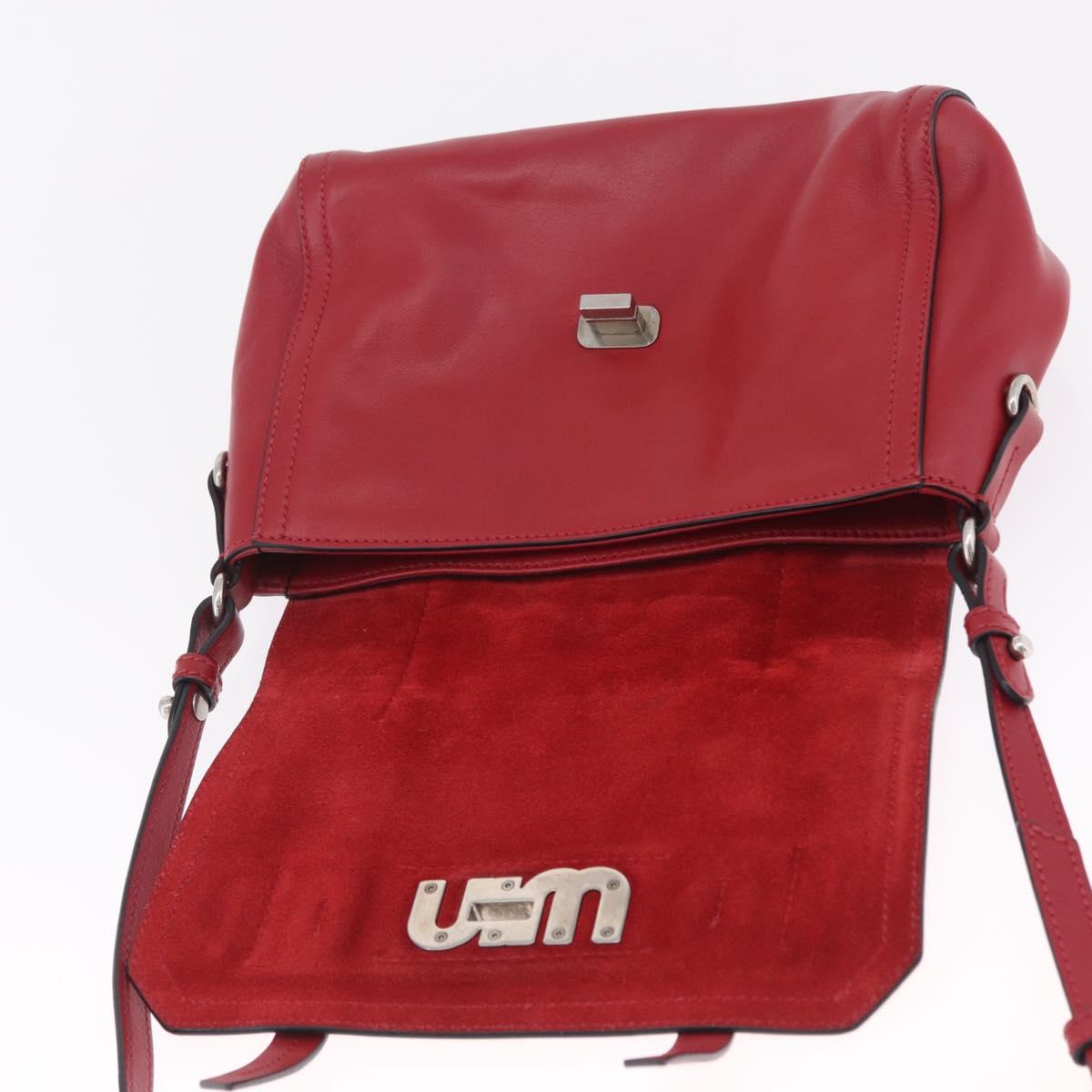 Miu Miu Shoulder Bag Leather Red Silver Auth 211468V