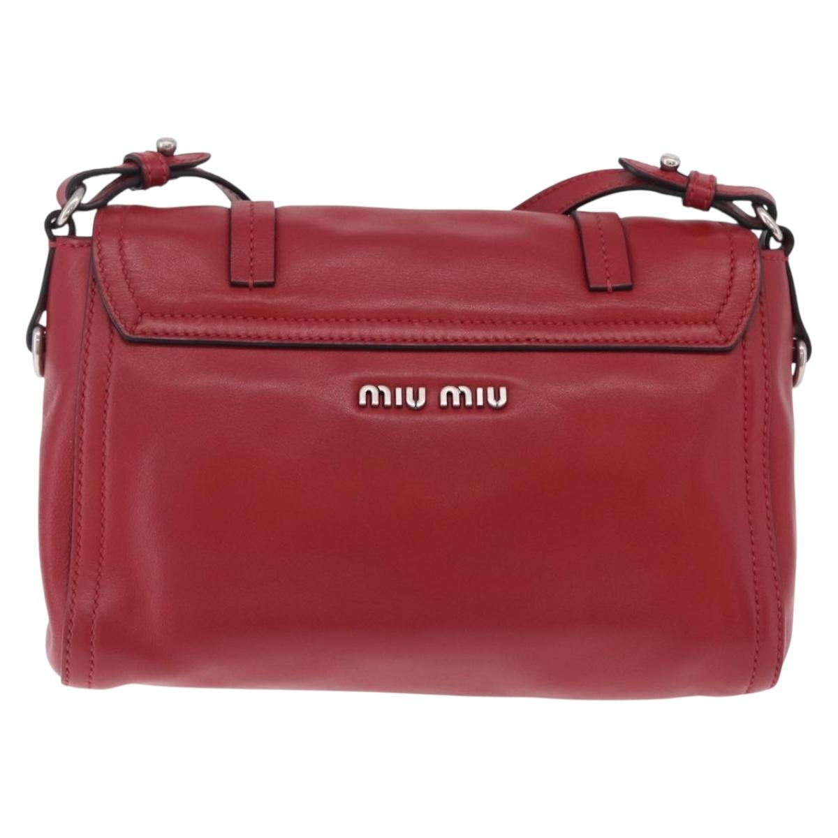 Miu Miu Shoulder Bag Leather Red Silver Auth 211468V