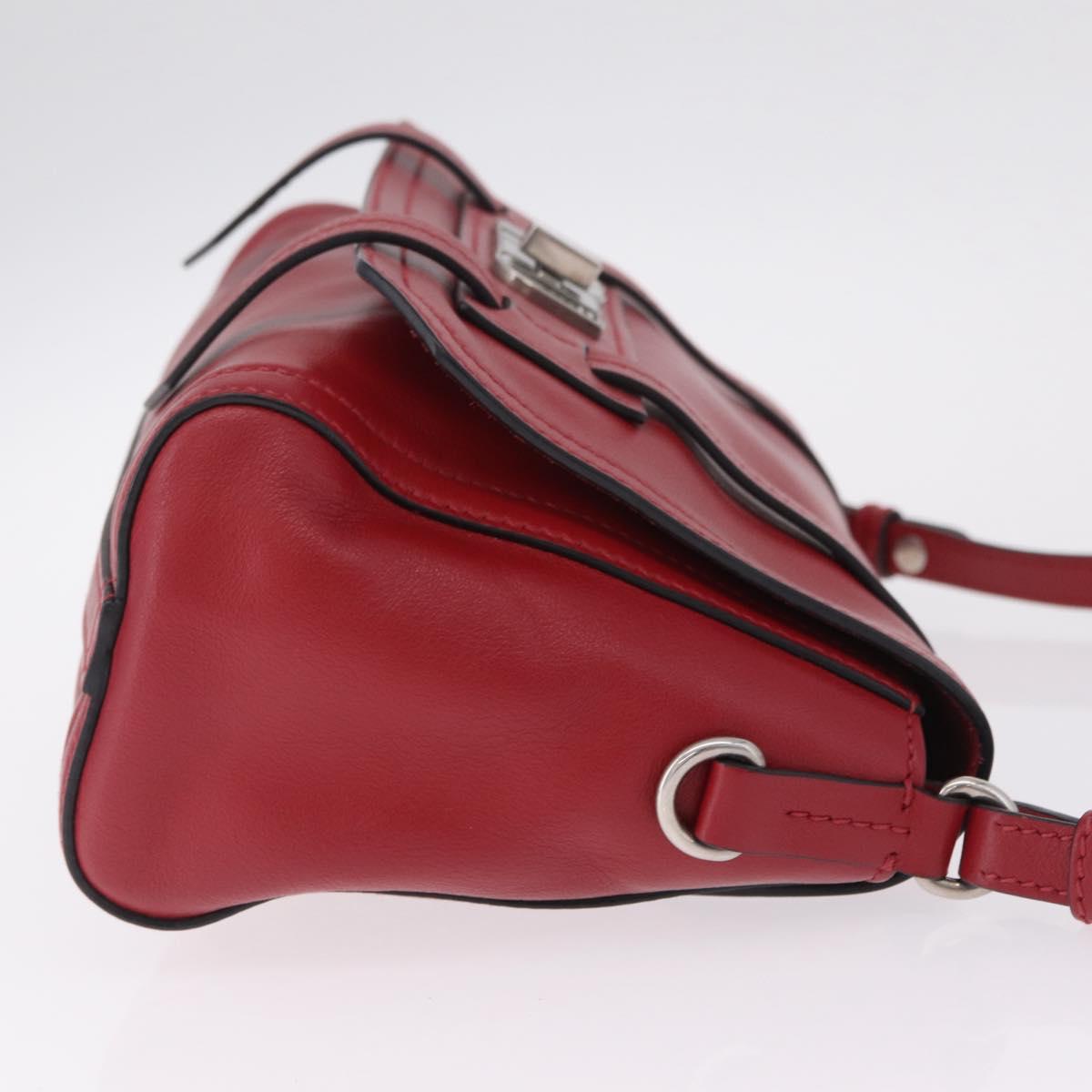 Miu Miu Shoulder Bag Leather Red Silver Auth 211468V