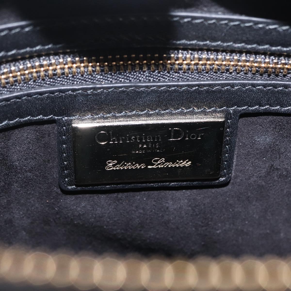 Christian Dior Lady Dior Hand Bag Leather 2way Black Gold Tone Auth 211470SM