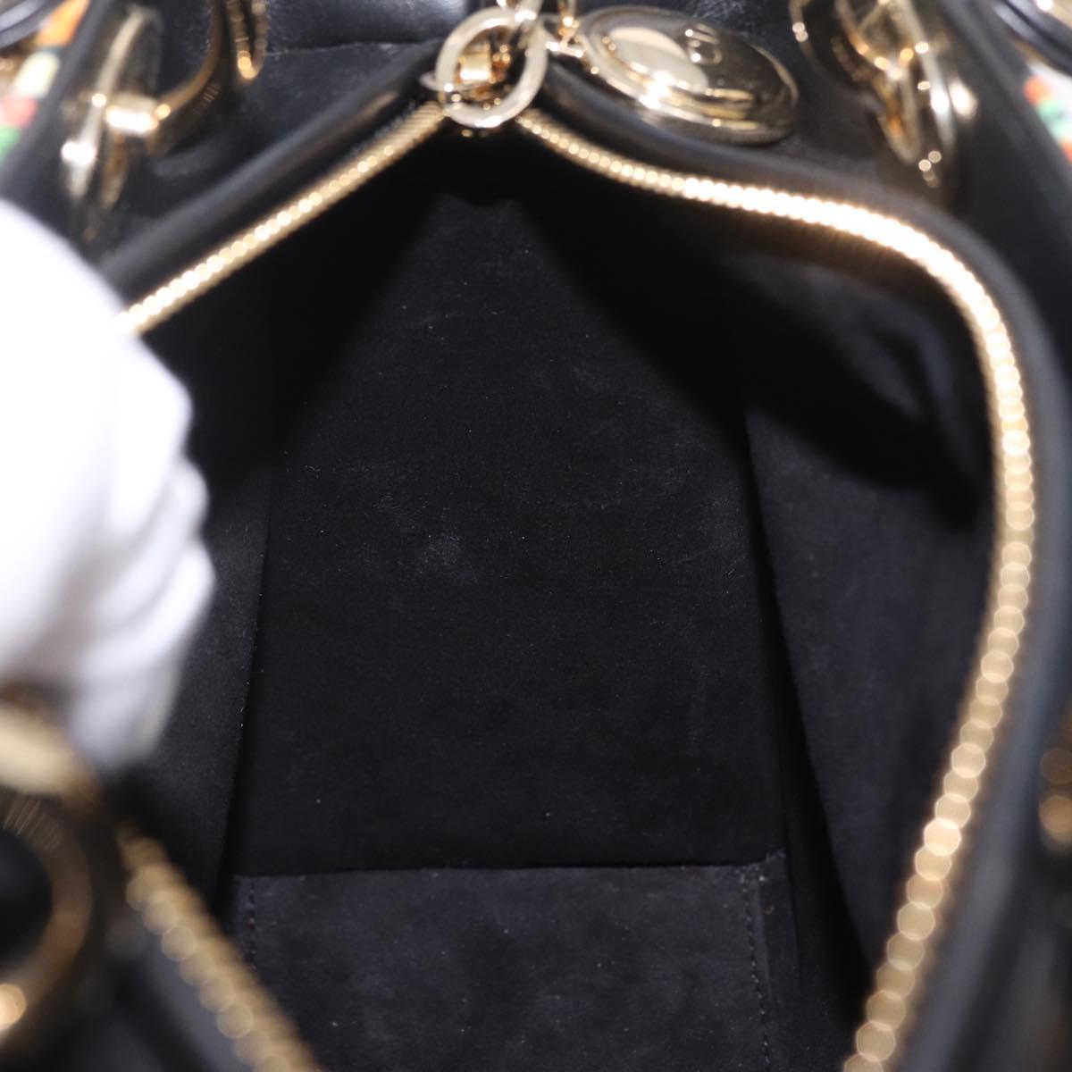 Christian Dior Lady Dior Hand Bag Leather 2way Black Gold Tone Auth 211470SM
