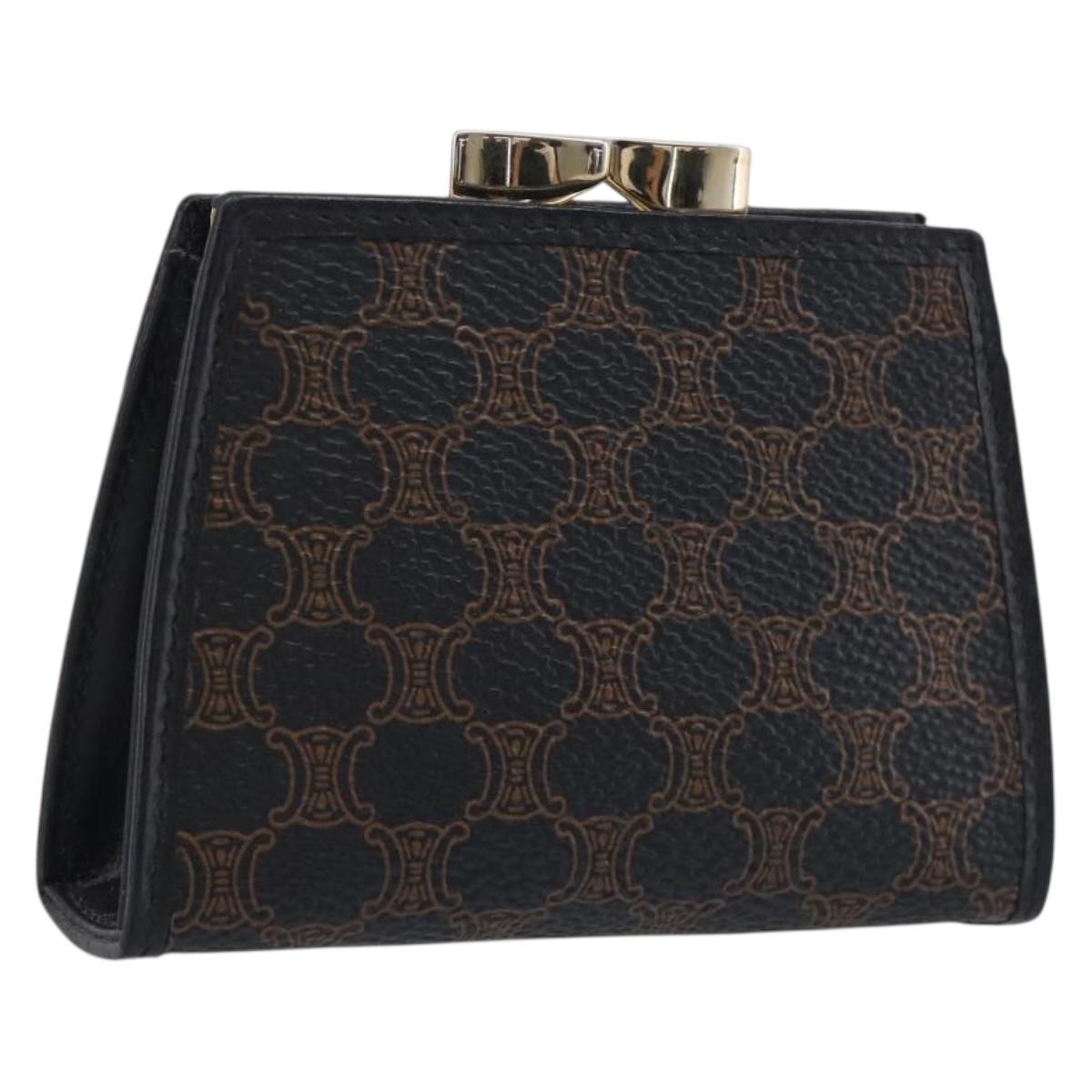 CELINE Macadam Canvas Coin Purse Black Gold Auth 211472A