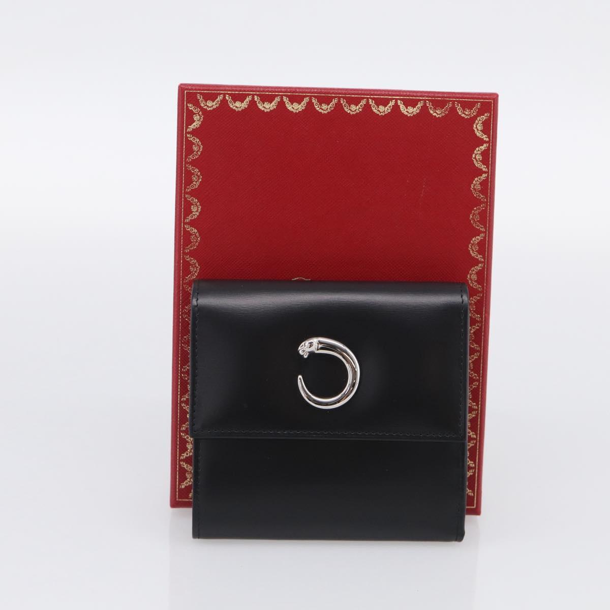 Cartier PANTHERE Wallet Leather Black Silver Auth 211473A