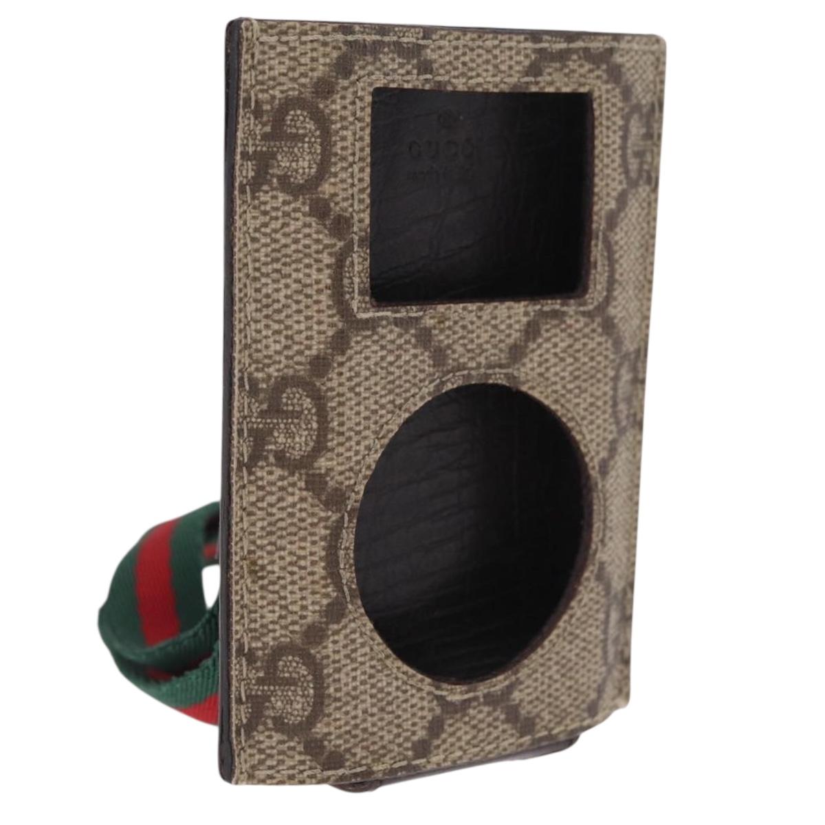 GUCCI GG Supreme Web Sherry Line iPod Case Neck Strap PVC Beige Gold Auth 211474