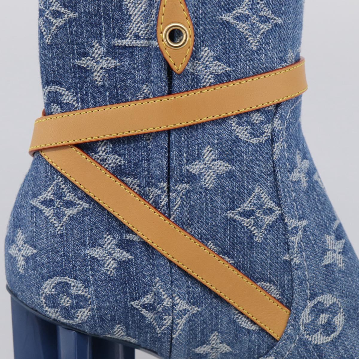 LOUIS VUITTON Monogram Denim Boots 37 Blue LV Auth 211475M