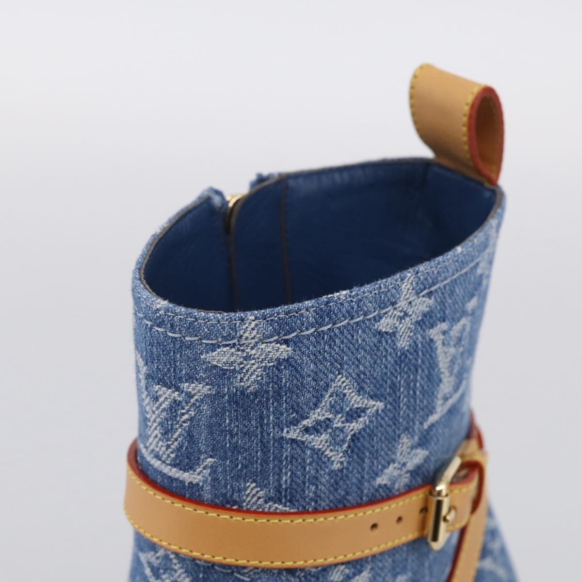 LOUIS VUITTON Monogram Denim Boots 37 Blue LV Auth 211475M