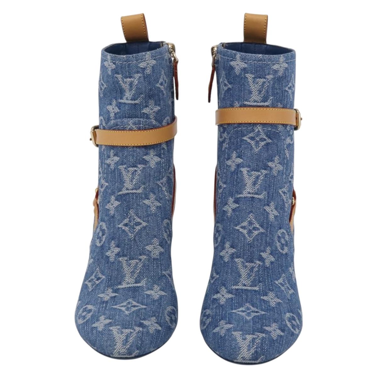 LOUIS VUITTON Monogram Denim Boots 37 Blue LV Auth 211475M