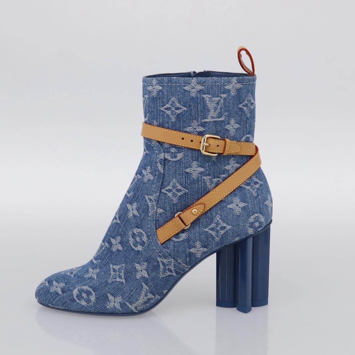 LOUIS VUITTON Monogram Denim Boots 37 Blue LV Auth 211475M