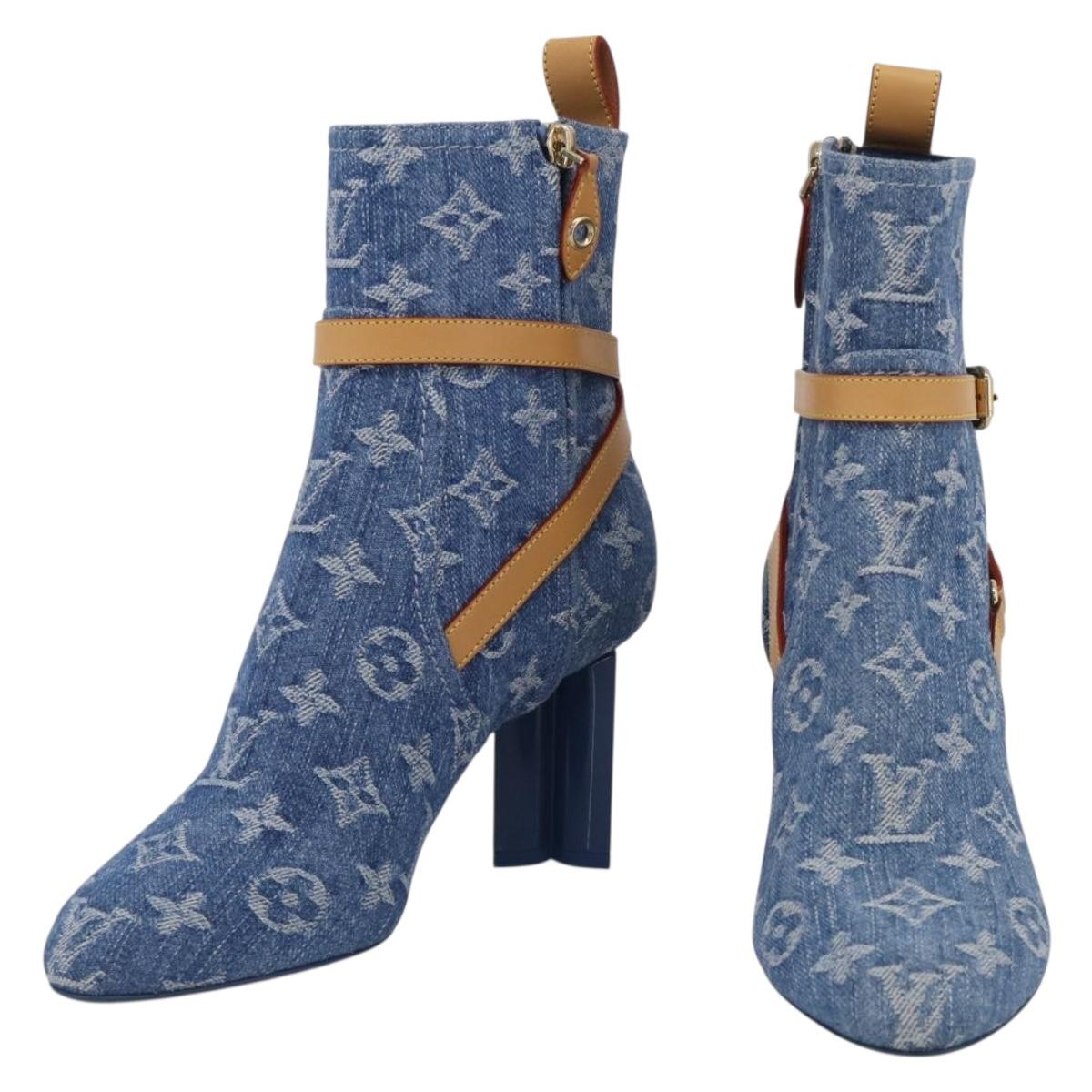 LOUIS VUITTON Monogram Denim Boots 36 Blue LV Auth 211476M