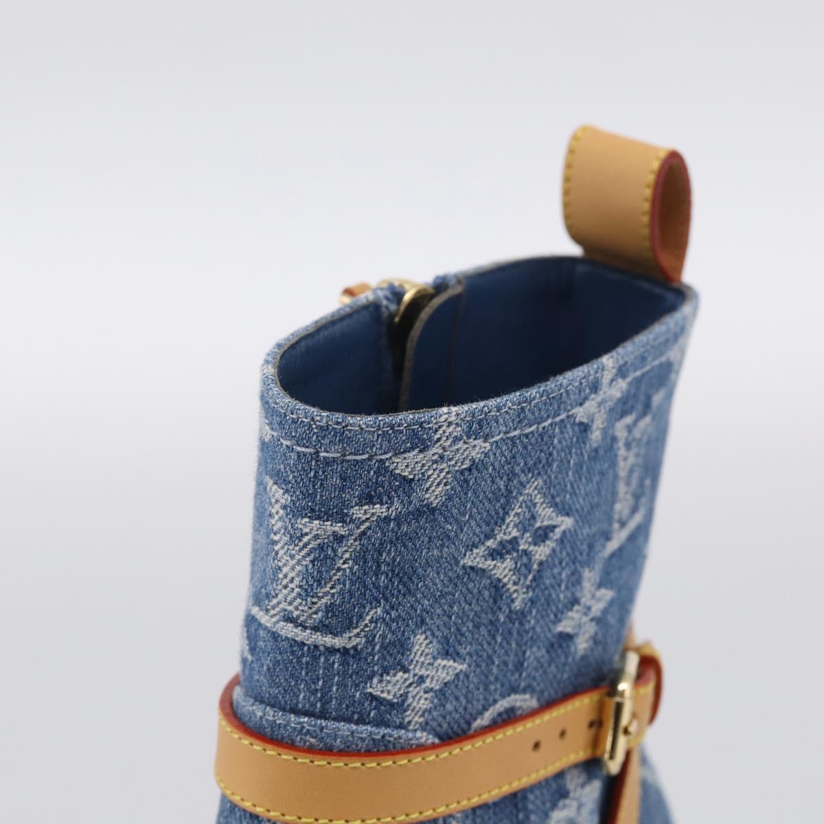 LOUIS VUITTON Monogram Denim Boots 36 Blue LV Auth 211476M