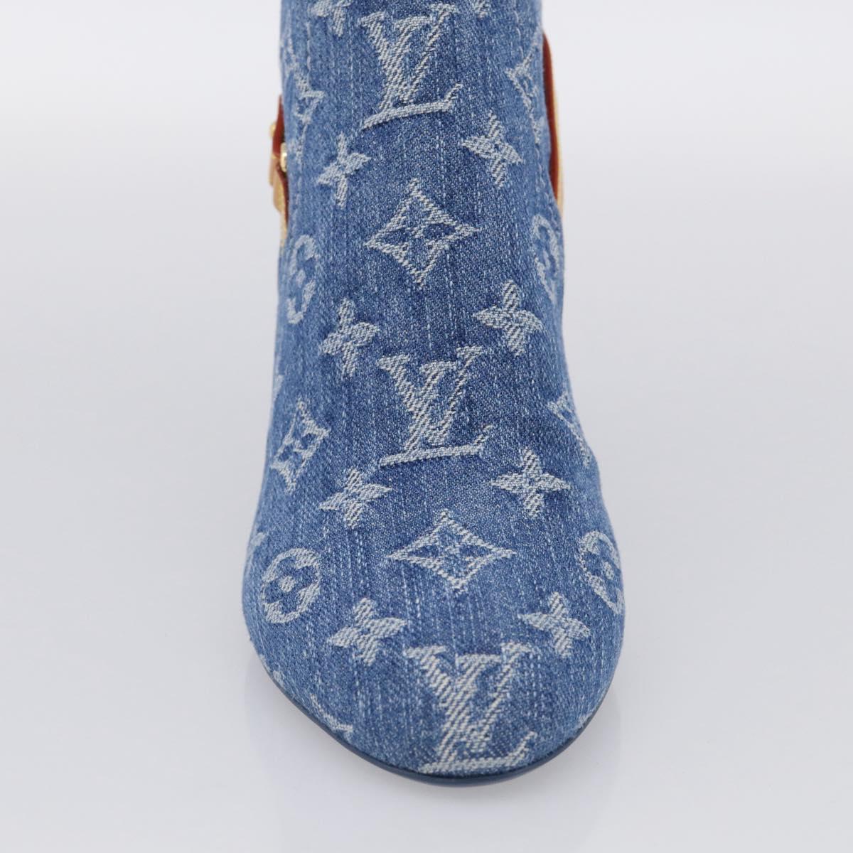 LOUIS VUITTON Monogram Denim Boots 36 Blue LV Auth 211476M