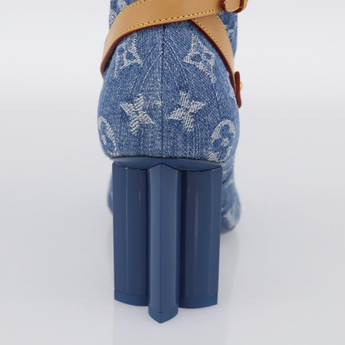 LOUIS VUITTON Monogram Denim Boots 36 Blue LV Auth 211476M