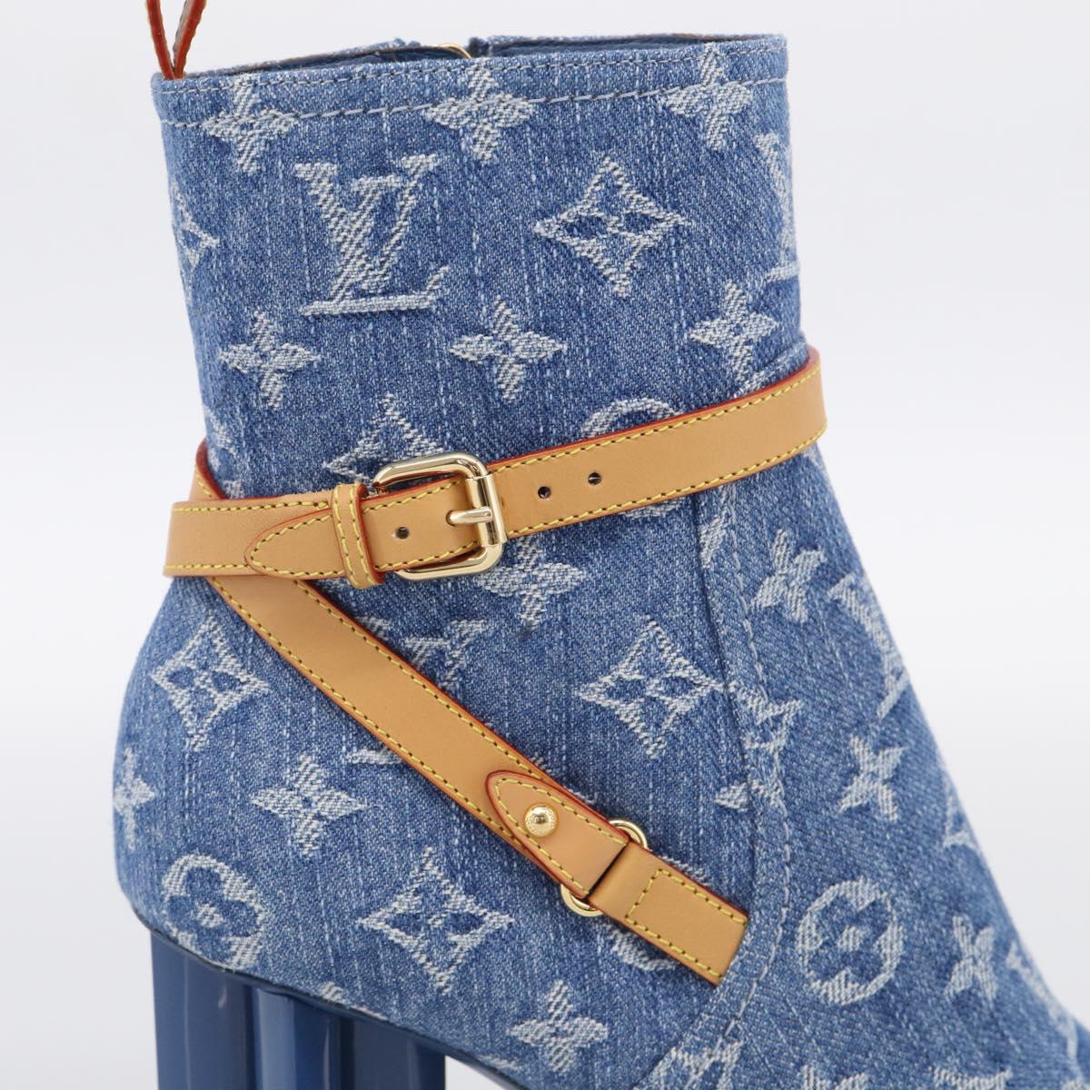 LOUIS VUITTON Monogram Denim Boots 36 Blue LV Auth 211476M