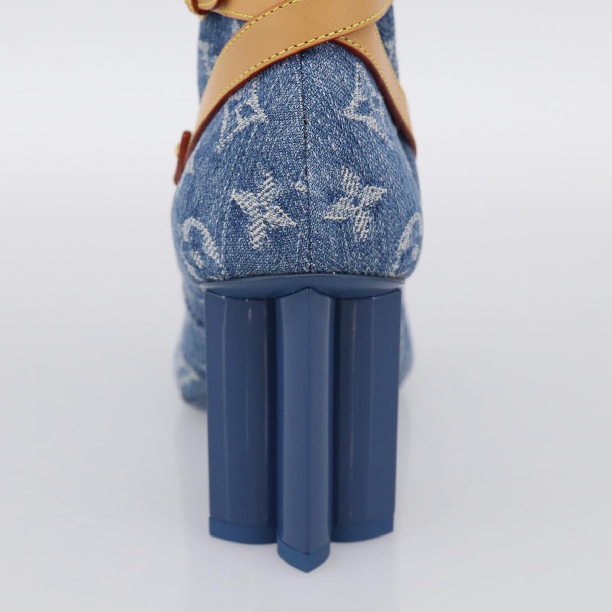 LOUIS VUITTON Monogram Denim Boots 36 Blue LV Auth 211476M