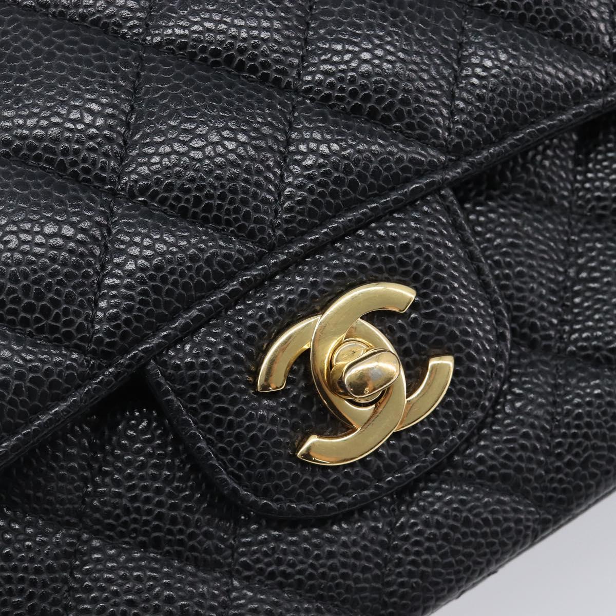 CHANEL Matelasse 25 Chain Shoulder Bag Caviar Skin Black Gold CC Auth 211485SAM