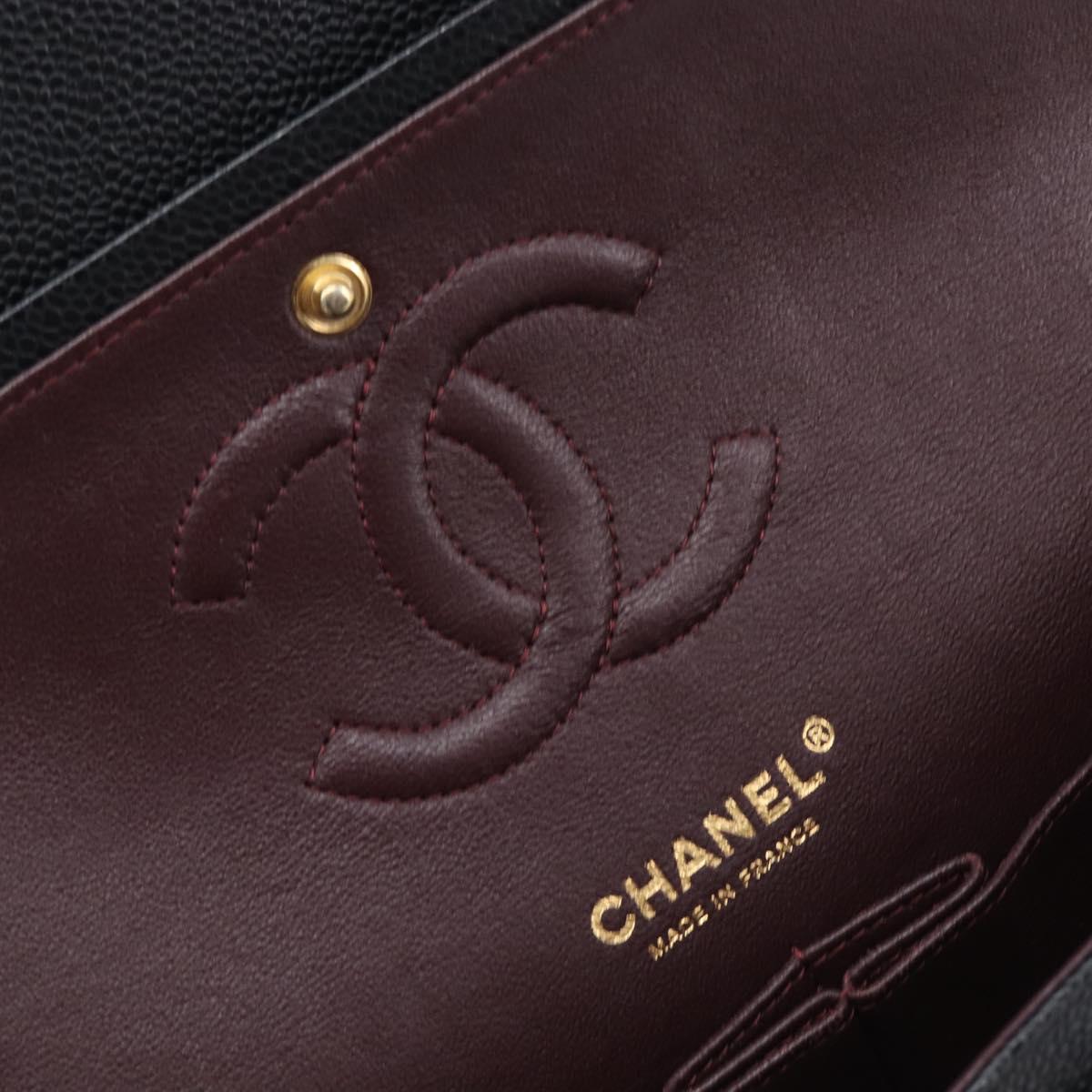 CHANEL Matelasse 25 Chain Shoulder Bag Caviar Skin Black Gold CC Auth 211485SAM