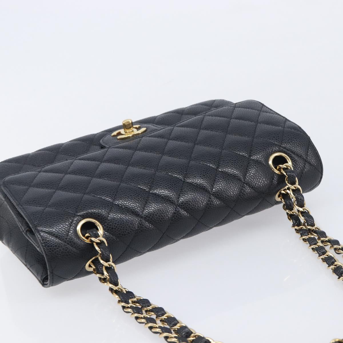 CHANEL Matelasse 25 Chain Shoulder Bag Caviar Skin Black Gold CC Auth 211485SAM