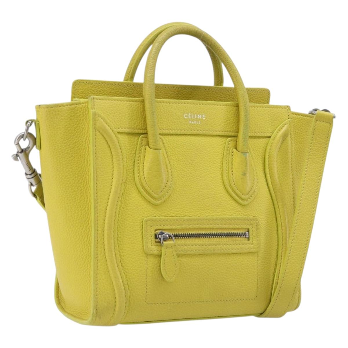 CELINE Luggage Nano Shopper Hand Bag Leather 2way Yellow Silver Auth 211487A