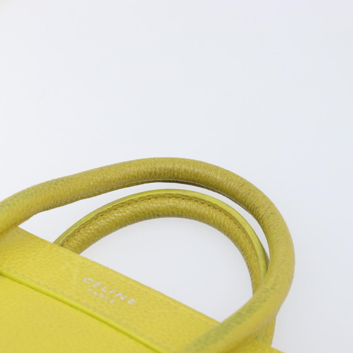 CELINE Luggage Nano Shopper Hand Bag Leather 2way Yellow Silver Auth 211487A