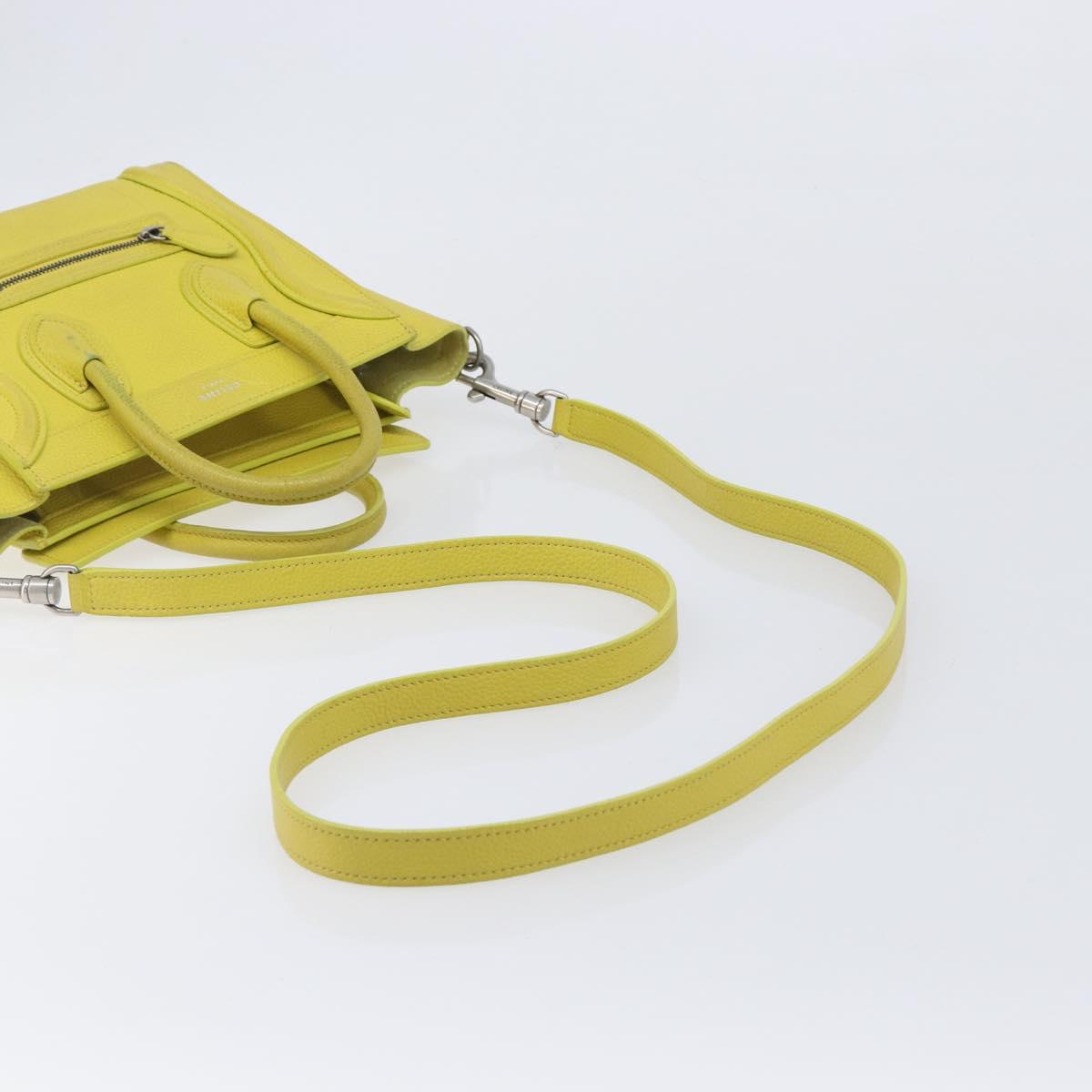 CELINE Luggage Nano Shopper Hand Bag Leather 2way Yellow Silver Auth 211487A