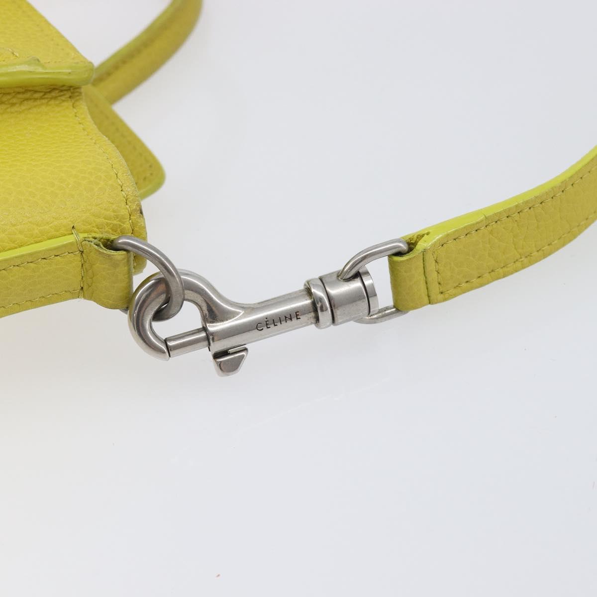 CELINE Luggage Nano Shopper Hand Bag Leather 2way Yellow Silver Auth 211487A
