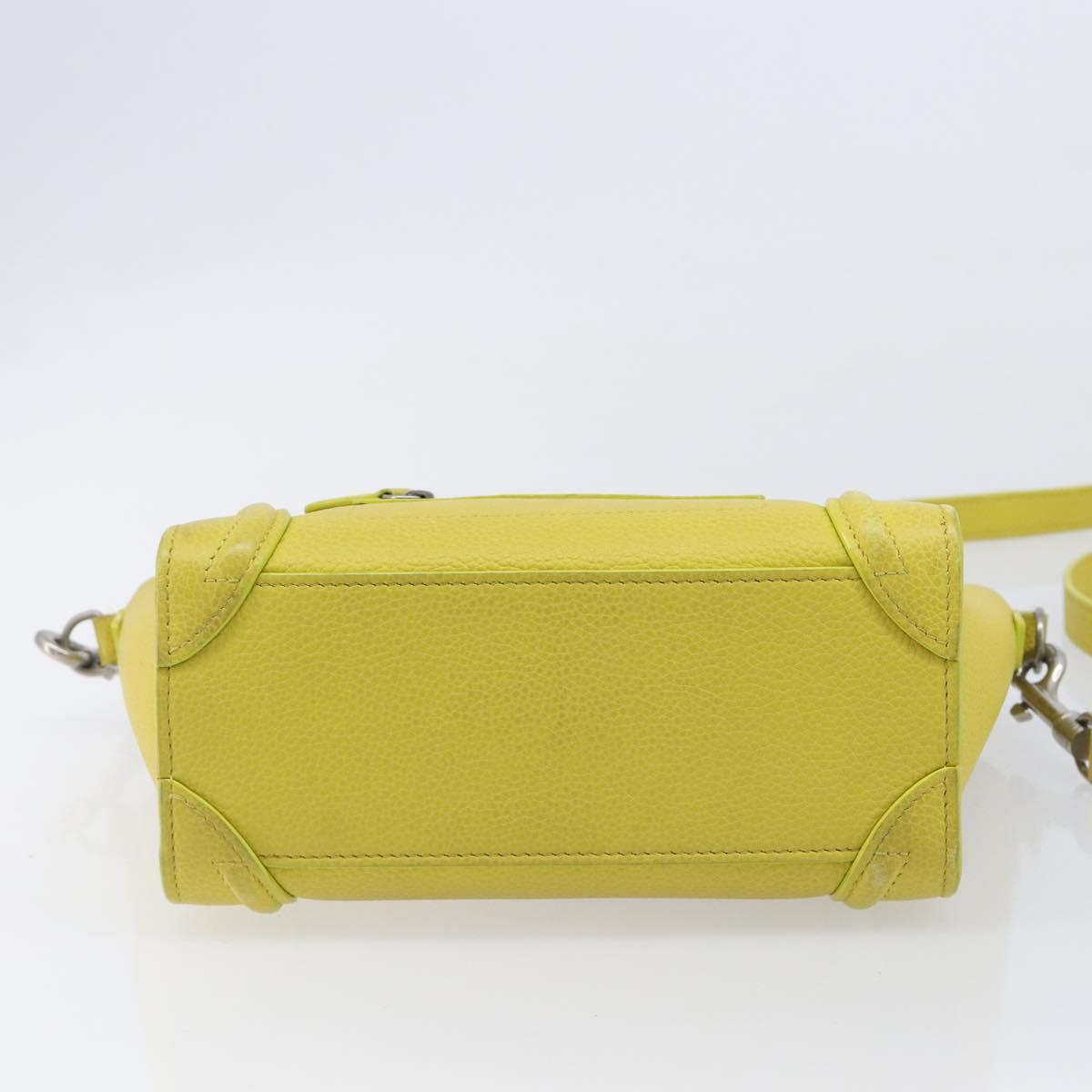 CELINE Luggage Nano Shopper Hand Bag Leather 2way Yellow Silver Auth 211487A