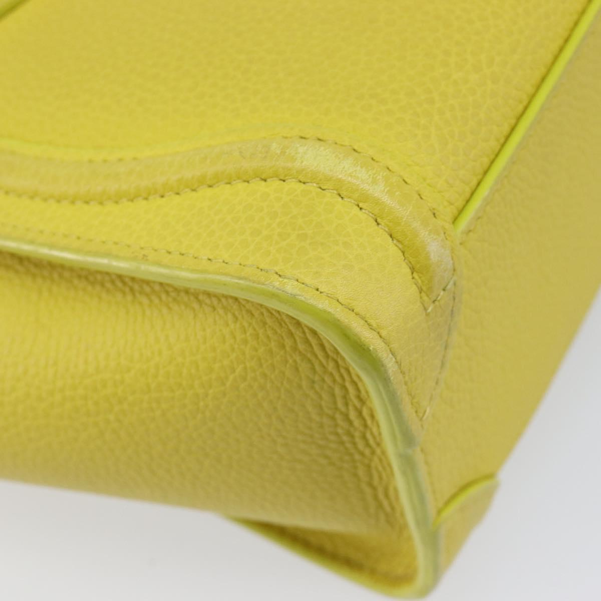 CELINE Luggage Nano Shopper Hand Bag Leather 2way Yellow Silver Auth 211487A
