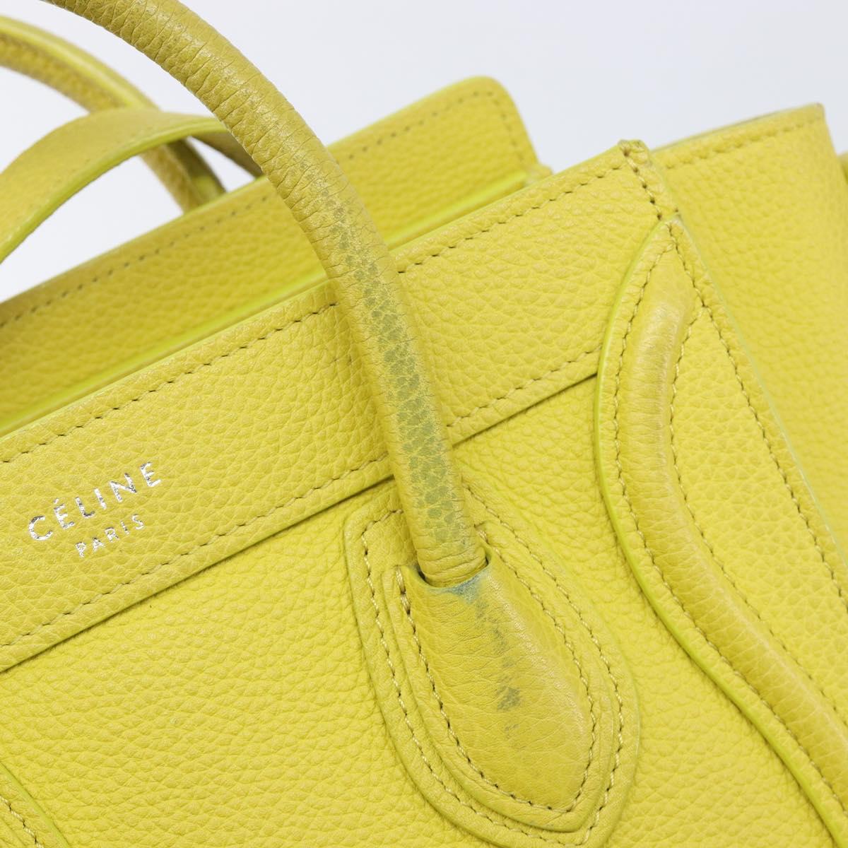 CELINE Luggage Nano Shopper Hand Bag Leather 2way Yellow Silver Auth 211487A