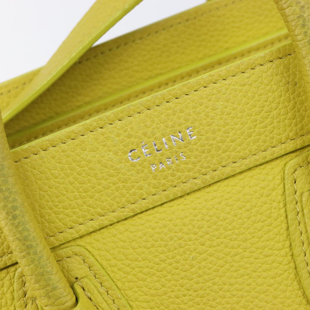 CELINE Luggage Nano Shopper Hand Bag Leather 2way Yellow Silver Auth 211487A
